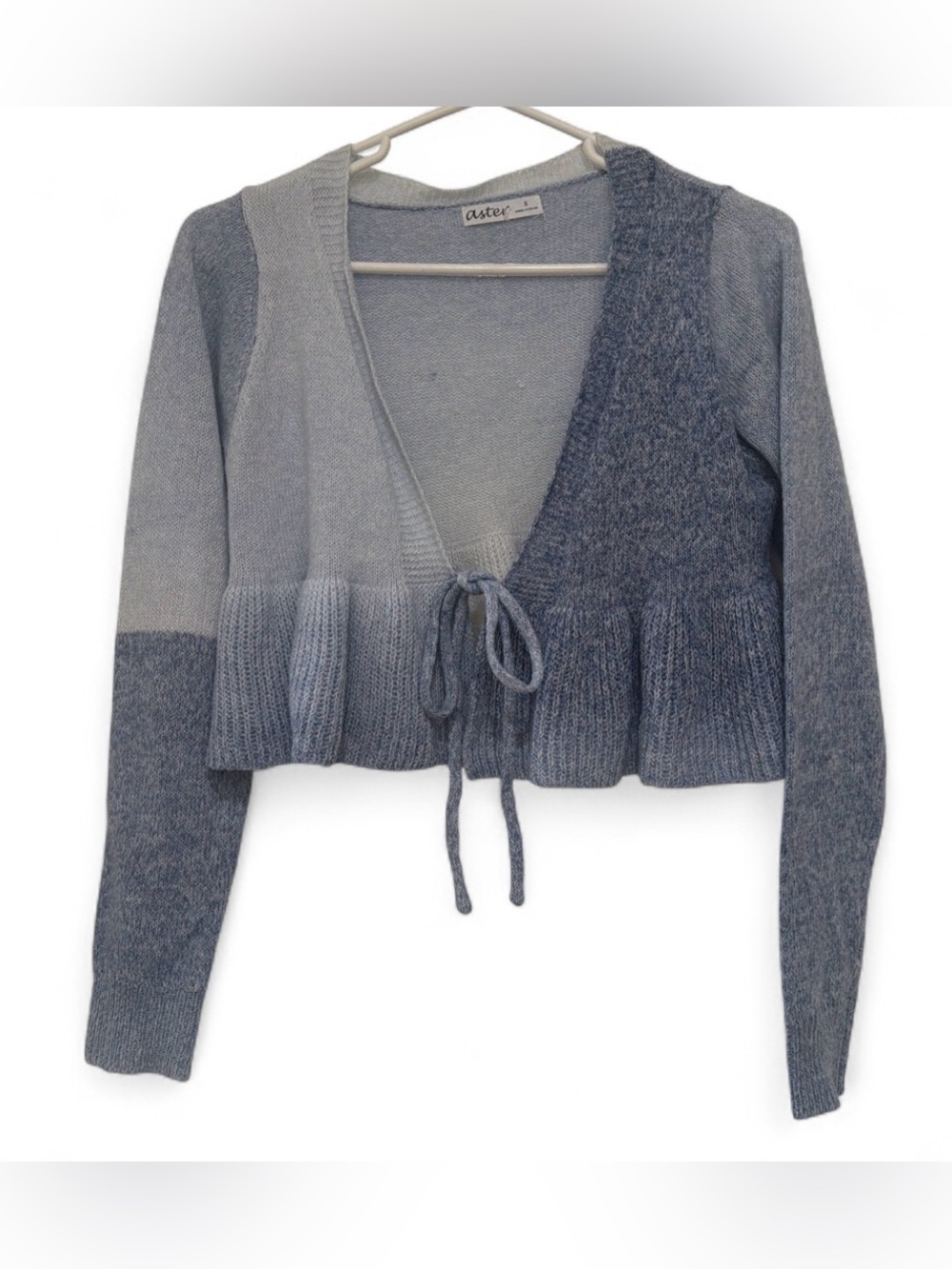 Aster Blue Gradient Knit Cardigan w/ Front Tie Detail